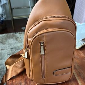 Tan Faux Leather Sling Bag